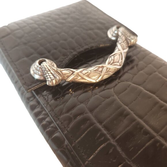 Brighton Vintage Black Leather Reptile Embossed Clutch Wallet Silver Hardware - Picture 2 of 14